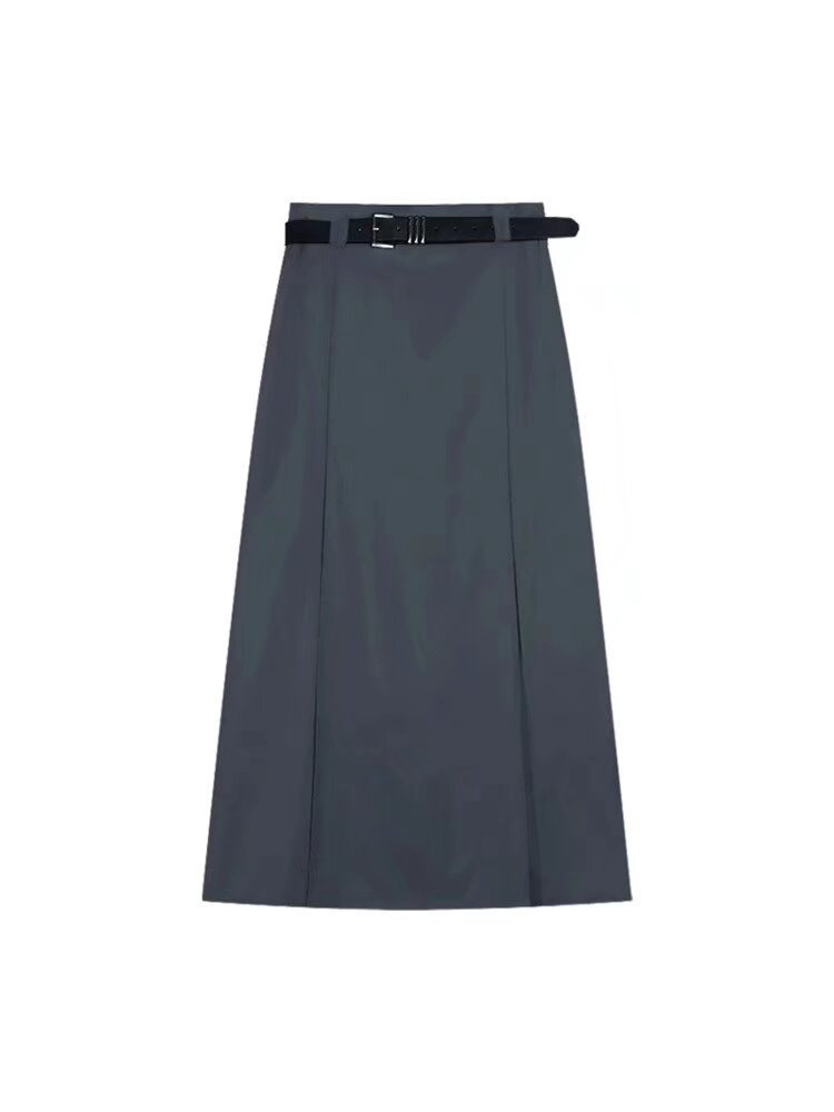 Picture of Solid Color High Waist Pleated Dress Women's Autumn and Winter plus size chubby girl Hip Covering Slimming Pear-Shaped Figure A- Shaped Mid-Length Dress
