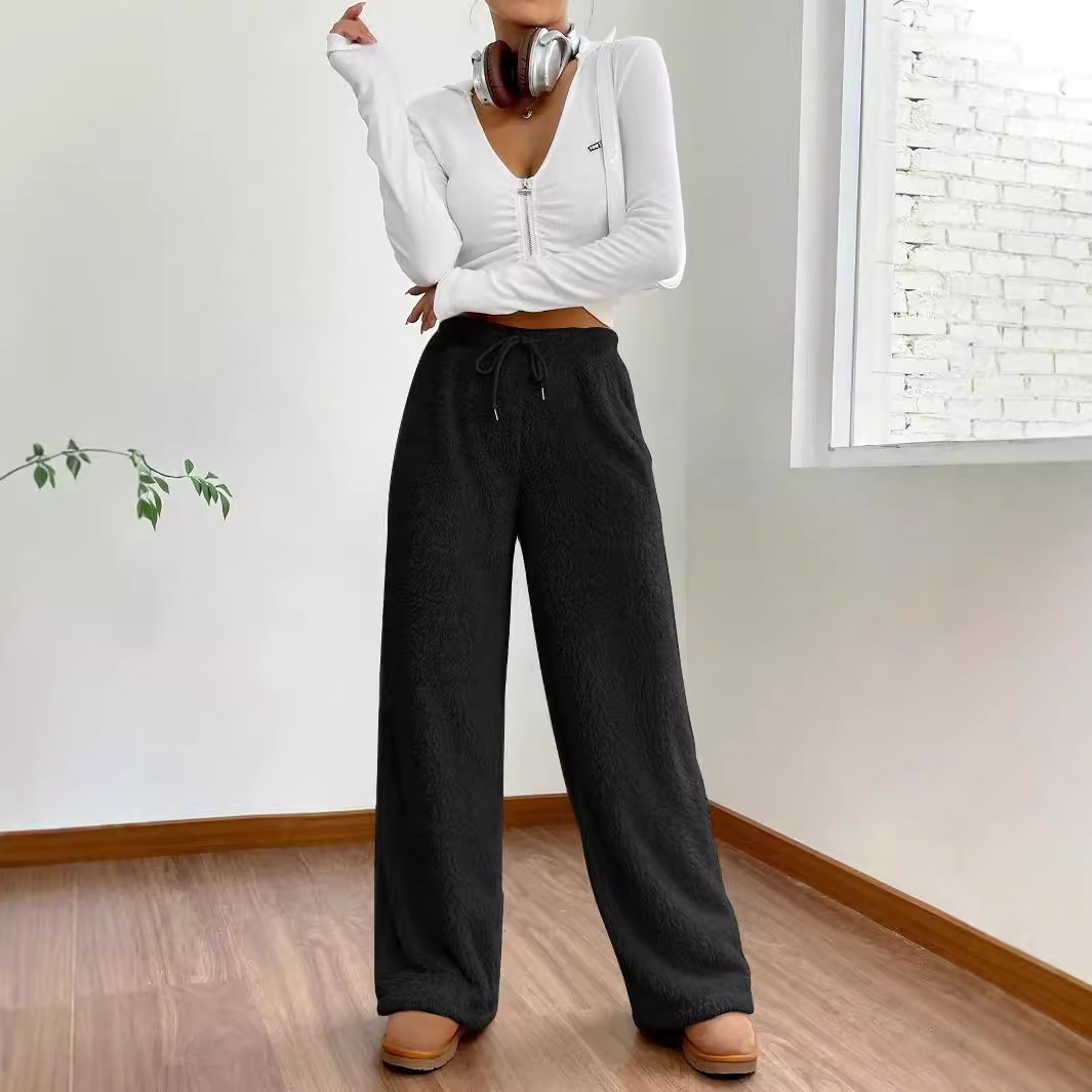 Picture of European and American Foreign Trade Women's Sweater New Autumn and Winter Solid Color Fashion Plush Casual Pants Loose and Relaxed Plush Warm Pants for Women