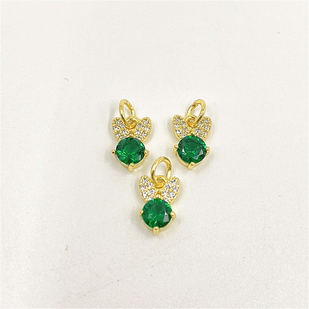 Picture of Niche exquisite copper micro inlay color zircon rabbit ear necklace pendant versatile color preserving electroplating jewelry DIY accessories