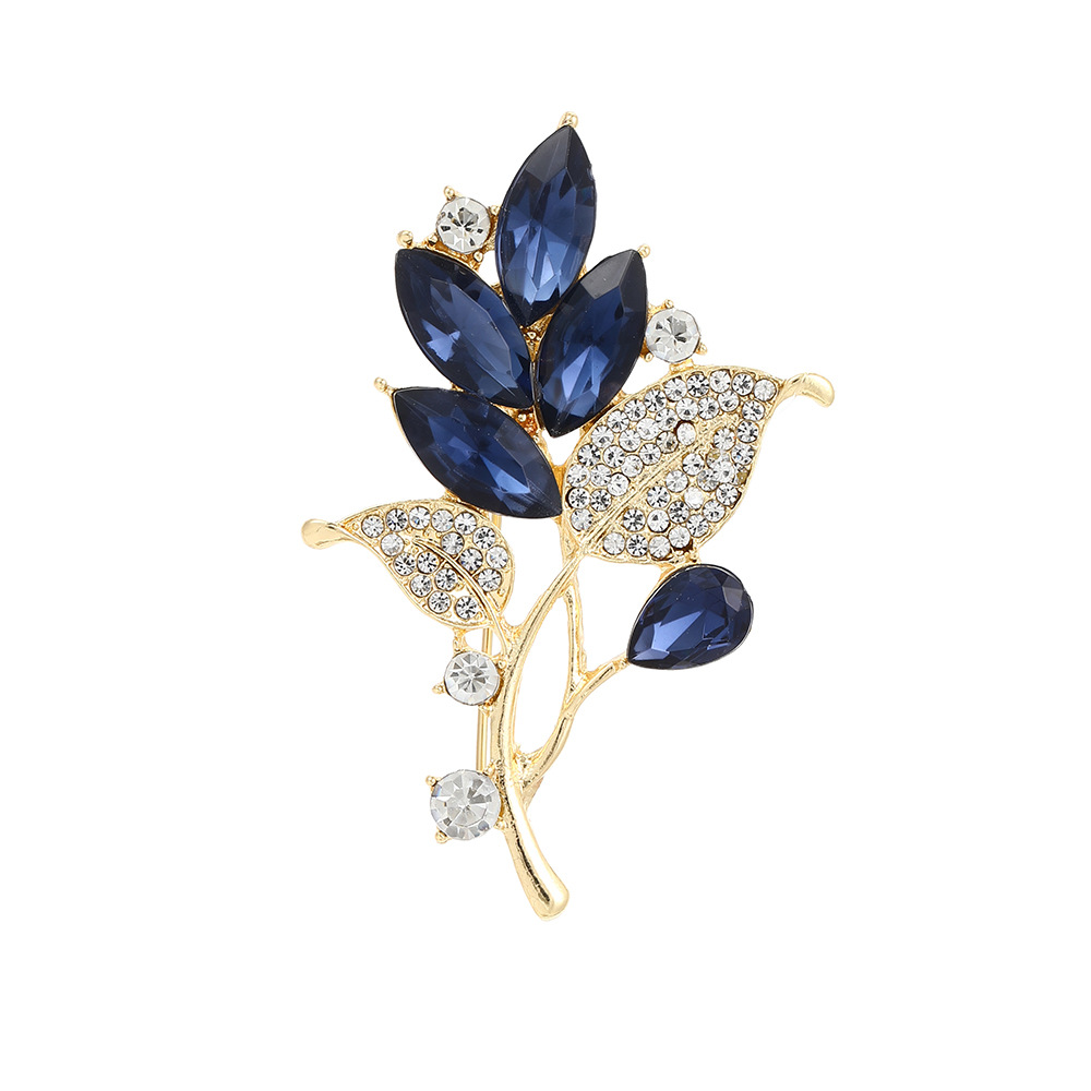 Picture of Cross-border European and American Blue Crystal Leaves Diamond Elegant Brooch Light Luxury Niche Design Suit Cheongsam Corsage Women