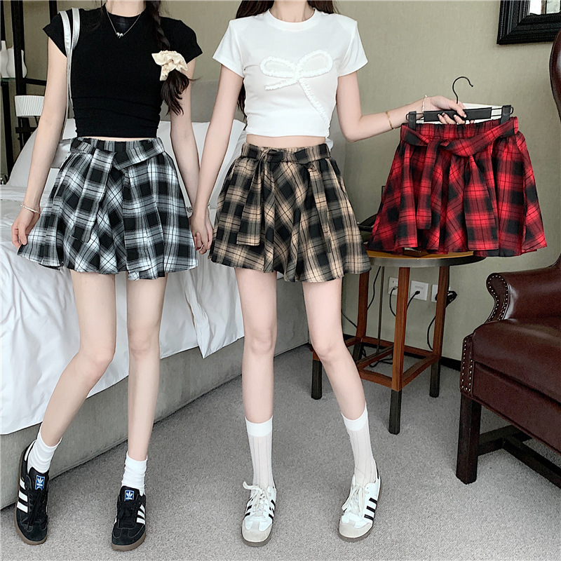 Real Shot Hong Kong Style Plaid Shirt Sense Skirt Women's Summer Casual All-match Stacked Skirt Irregular Skirt