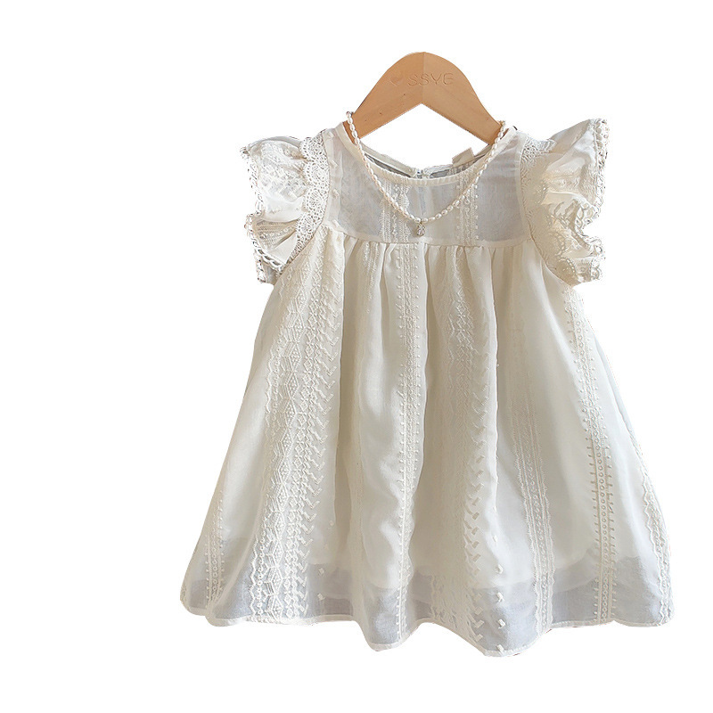Picture of Small Flying Sleeve Shirt Girls 2025 Summer New French Retro Palace Style Lace Baby Doll Dress