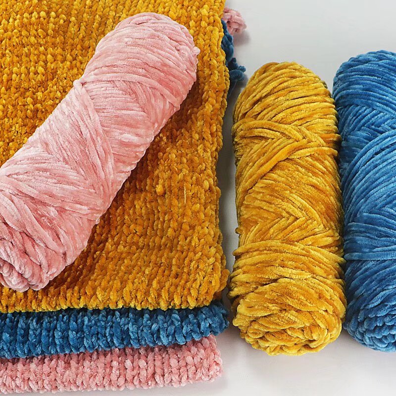 Chenille gold velvet wool ball hand-woven medium thick single-strand glossy velvet crocheted slippers yarn manufacturers wholesale cross-border