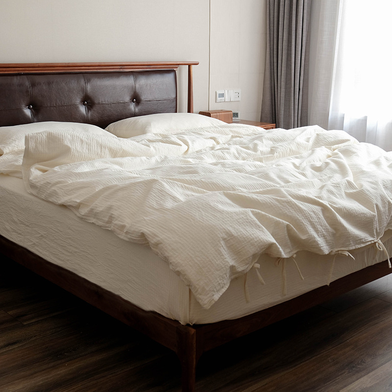 Picture of Class A Japanese-style Washed Cotton Four-piece Homestay Pure White Hotel High Quality Quilt Cover Bed Sheet Naked Sleeping Bedding