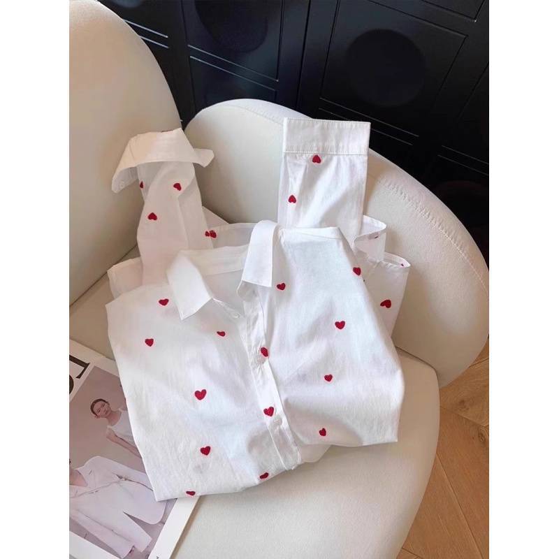Picture of French Sweet Age-Reducing Heart-Printed Lapel Long-Sleeved Shirt for Women Spring and Summer Niche Chic Elegant Slim Shirt