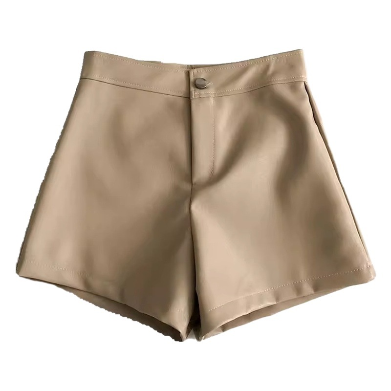 One Button High Waist PU Leather A- line Casual Pants Women's Autumn 2025 Korean Style Fashionable All-match Wide-leg Shorts