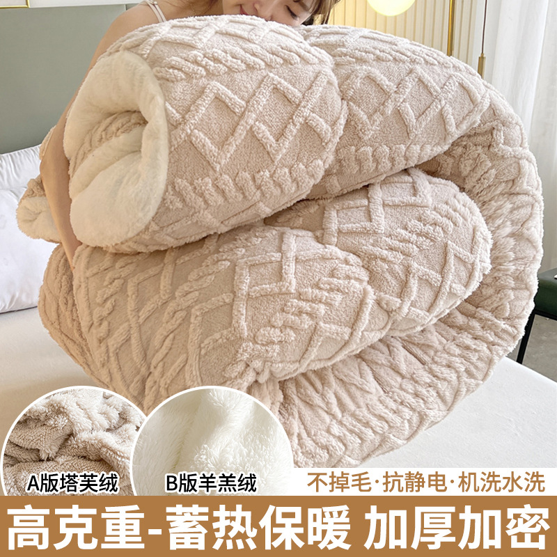 Picture of Winter Lamb Wool Quilt, Thickened Version, Warm and Plush Taffeta Quilt Core, Single Student Dormitory Cotton Bedding