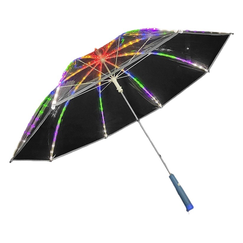 Picture of Colorful Luminous LED Light Umbrella Creative Long Handle Transparent Straight Handle Flashlight Umbrella Romantic Gift for Students and Girls