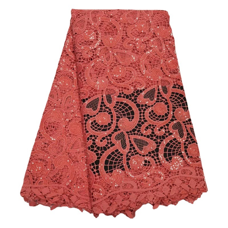 Two-color water-soluble embroidered cloth fashion hollow sequins African bridal dress lace fabric African lace