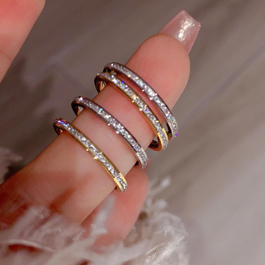 Titanium Steel Row Diamond Ring for Women, Light Luxury, Dazzling, Japanese and Korean Trendy Fashion, Exquisite Jewelry, Personalized Accessory, Non-Fading Pair of Rings
