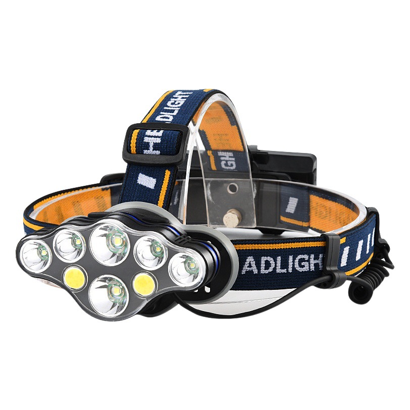 Cross-border USB rechargeable camping night fishing light waterproof COB floodlight headlight 8LED outdoor T6 strong light head-mounted flashlight