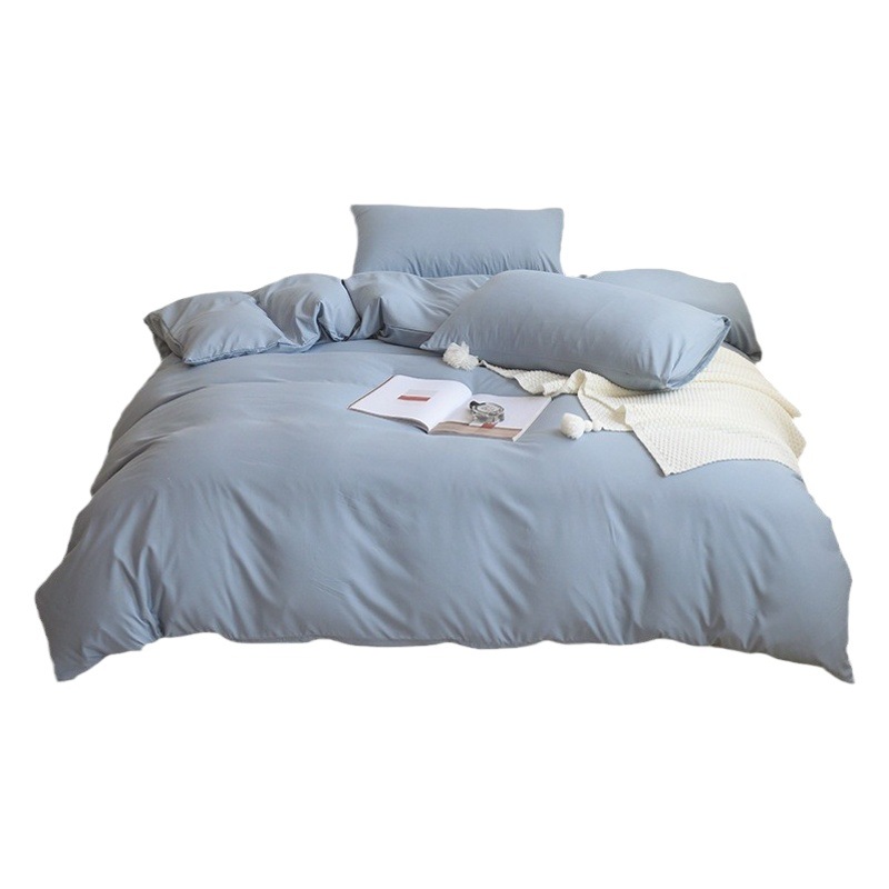 Wholesale Solid Color Four-Piece Summer Brushed Bed Sheet and Duvet Cover Set, Thickened Bedding, Fresh Style Duvet Cover, Ins Style