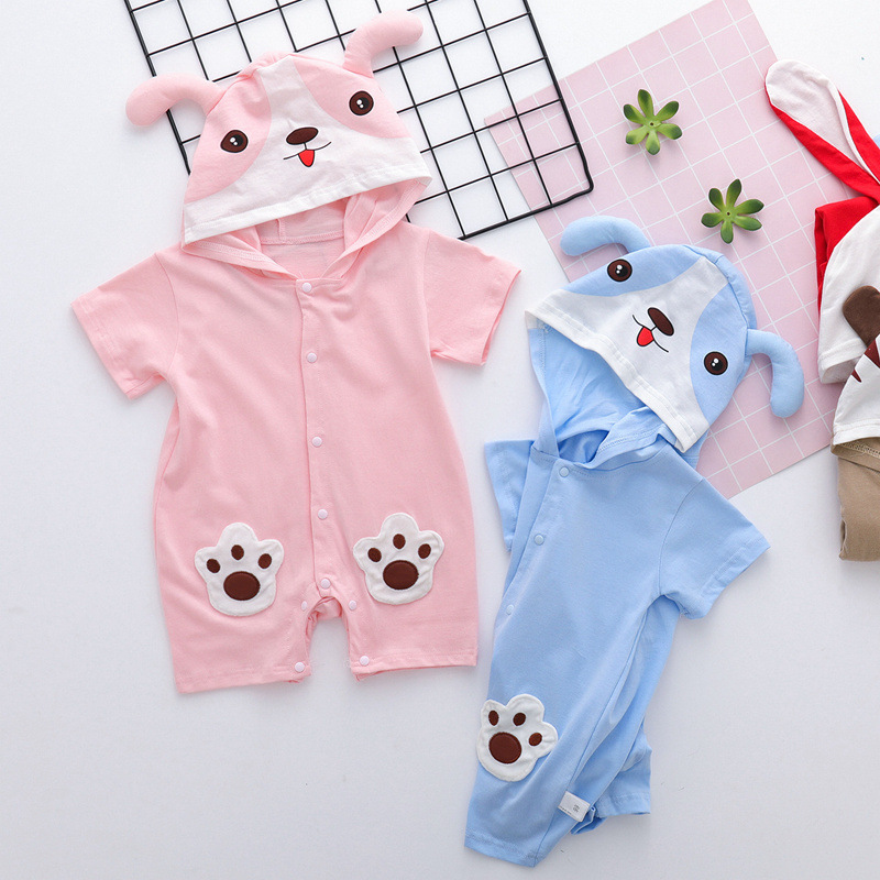 Picture of Cartoon Printed Baby Siamese Clothes for Boys and Girls Baby Short-sleeved Hare Clothes for Newborn Children Climbing Clothes with Open Crotch Thin Summer