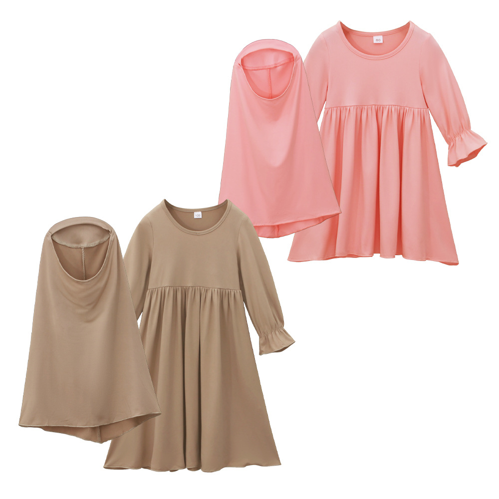 Women and Children's European and American Spring and Autumn Long Sleeve dress Long Dress Turban Two-Piece Children's Dress Ins