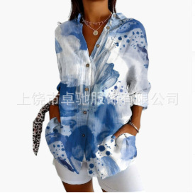 Picture of 2025 New Women's Long Shirt Women's Summer European and American Trend Long Sleeve Shirt Printed Pattern Printed 3D Shirt