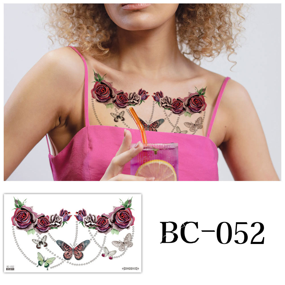 Picture of 2022 new cross-border supply waterproof tattoo stickers simple black and white flower sternum stickers personalized tattoo wholesale