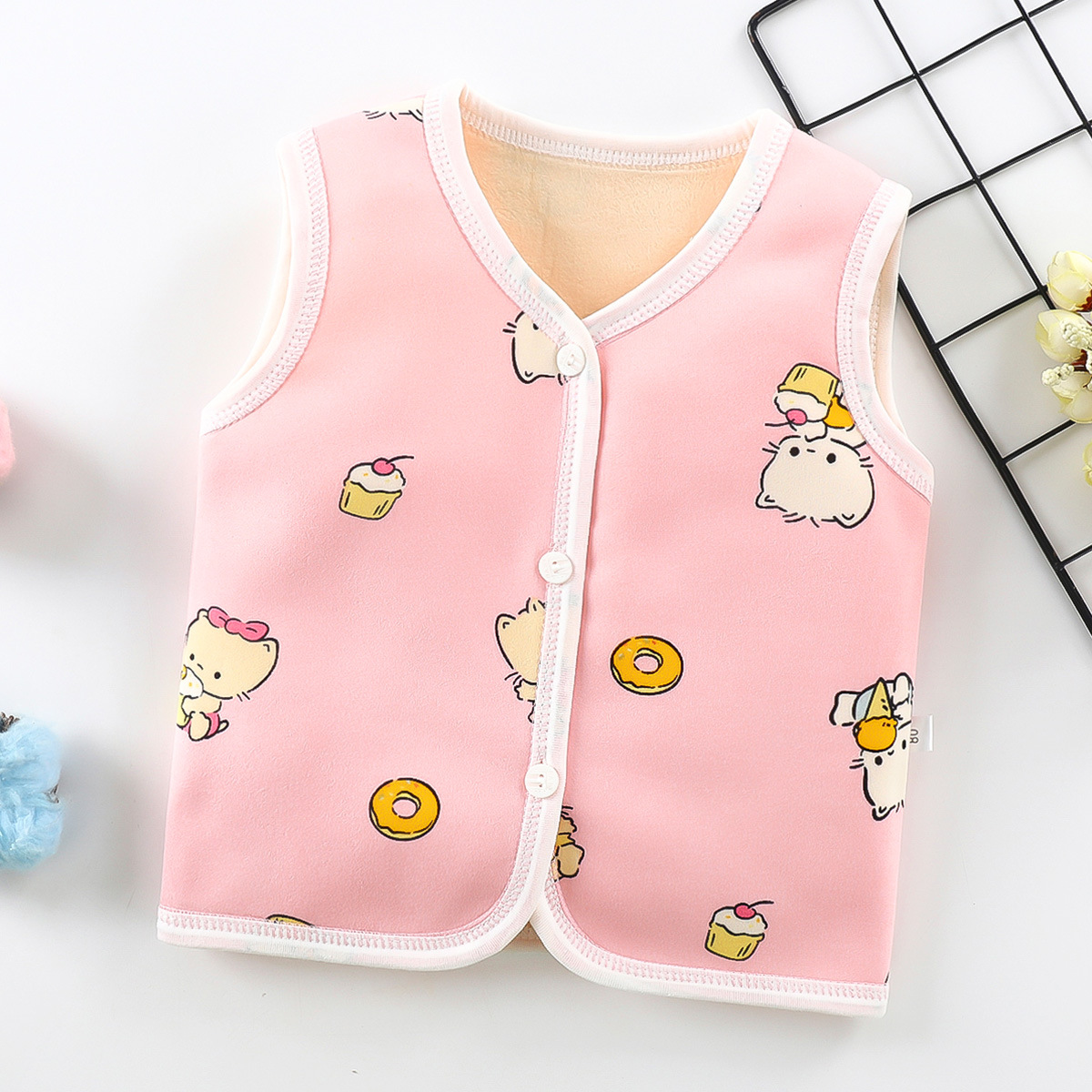 Picture of Spring New Children's Velvet Vest Baby Thickened Vest Cardigan Warm Waistcoat Baby Bottoming Top