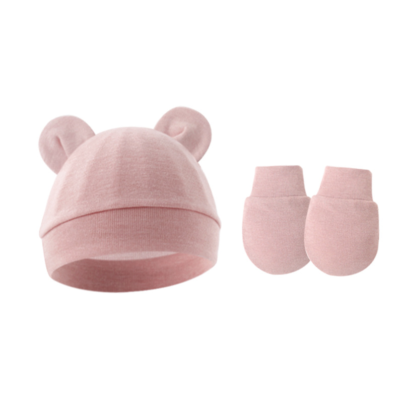 Picture of 2023 foreign trade baby pullover cap Mickey ears baby hat newborn tire cap anti-scratch gloves 2-piece set