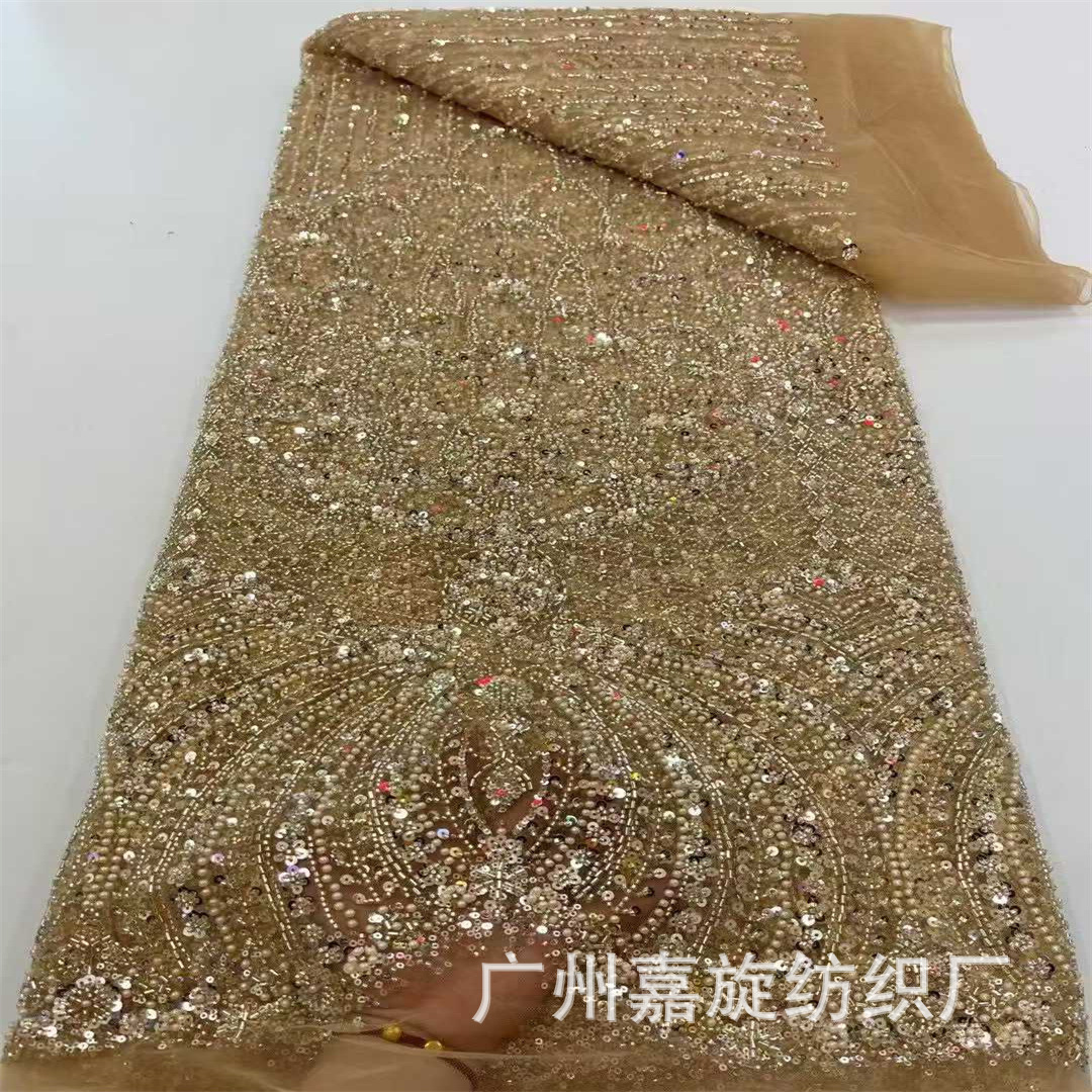 New Bead Tube Embroidered Handmade Dress Sequin Embroidered Mesh Fabric Heavy Fashion Stage Performance Clothing Wedding Accessories