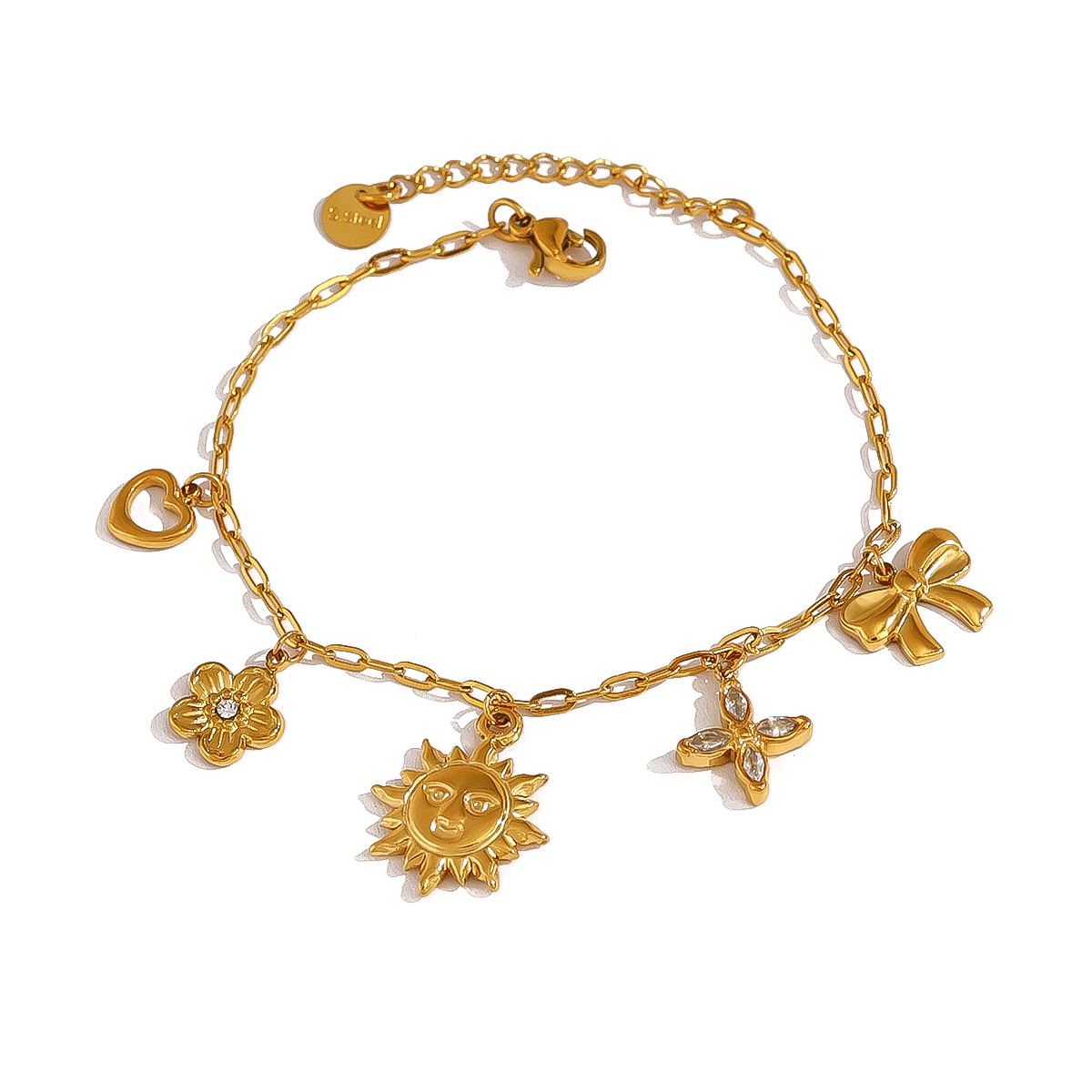 Picture of Foreign Trade European and American Style Hollow Pendant Women's Bracelet Titanium Steel Non-Fading Diamond Sunflower Necklace Jewelry Set Wholesale