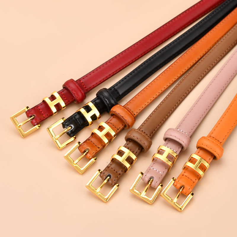 New Belt women's leather thin belt H home fashion all-match cowhide small belt decoration dress real belt