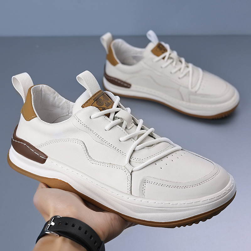 Top Layer Cowhide Autumn New Genuine Leather Men's Leather Shoes Thick Bottom Round Head Men's Casual Lightweight Fashionable Men's Shoes