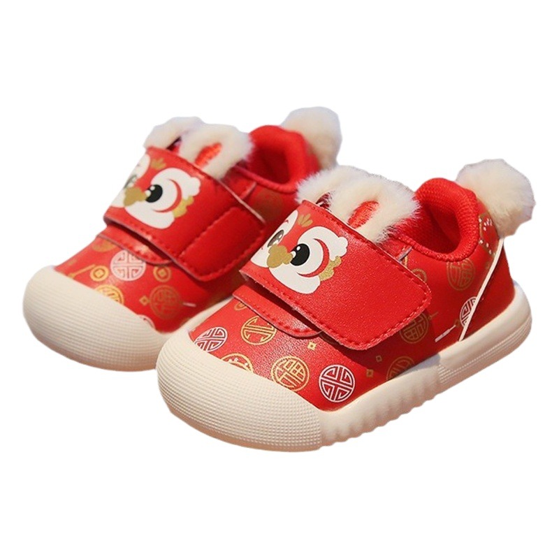 Autumn and winter baby toddler shoes young children's red New Year's shoes Tiger toe shoes one-year-old dress single-layer shoes sneaker