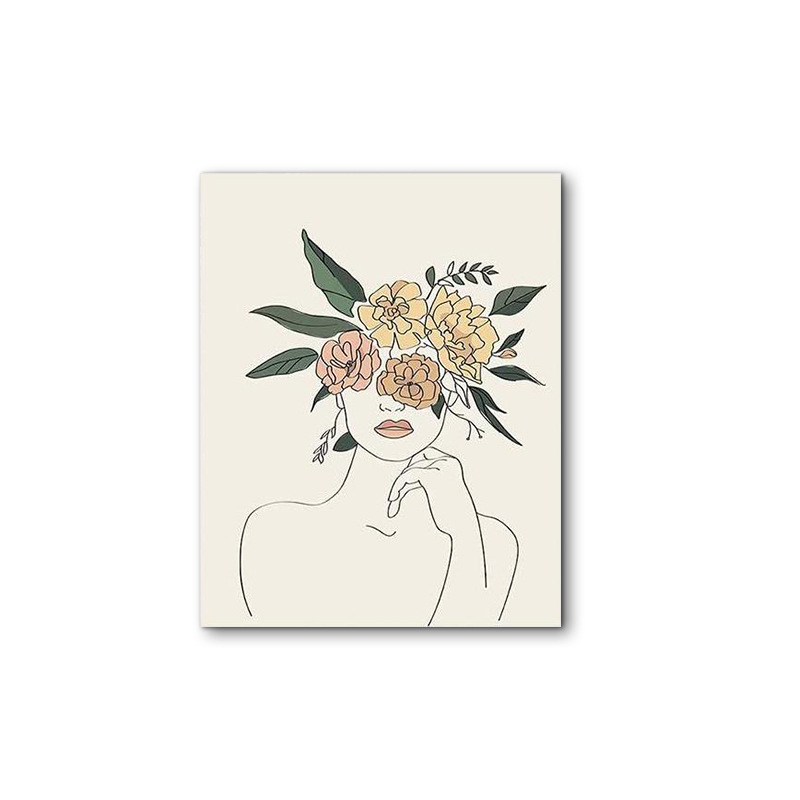 Picture of Cross-Border Supply Abstract Line Art Frameless Decorative Painting Flower Canvas Painting Core Hanging Painting Living Room Wall Painting Florals
