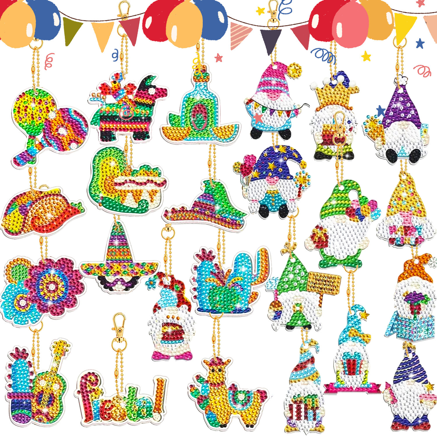 New bright diamond DIY stick diamond keychain pendant Christmas children diamond painting 5D acrylic keychain wholesale
