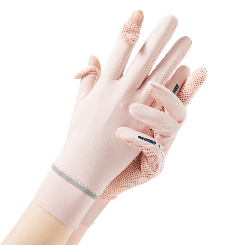 Summer Sun Protection Ice Silk Flip-Up Gloves for Women, Thin, Outdoor Cycling and Driving, Non-Slip, Breathable, Exposed Fingers, Uv Protection