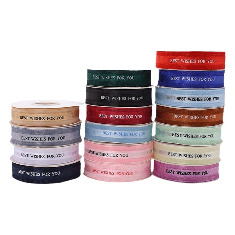 2.5cm Snow Yarn Mesh Ribbon English Letter Satin best wishes for you Birthday Flowers Ribbon