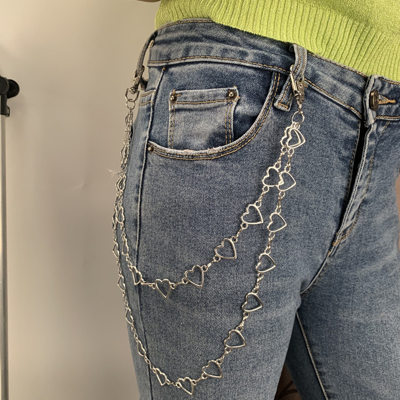 European and American Cross-Border Jewelry, Simple and Fashionable Geometric Heart Body Chain Waist Ornaments, Cold Style Hip-Hop Trouser Chain for Men and Women