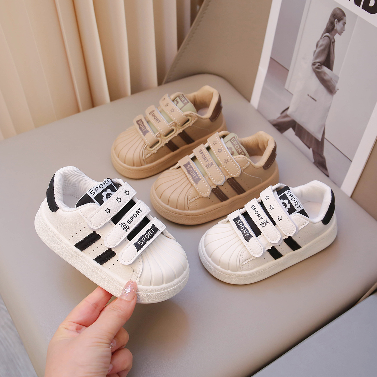 Baby Shell Head Shoes Spring and Autumn Casual Board Shoes Men's Baby Soft Bottom Toddler Shoes Women's Children's sneaker Shoes