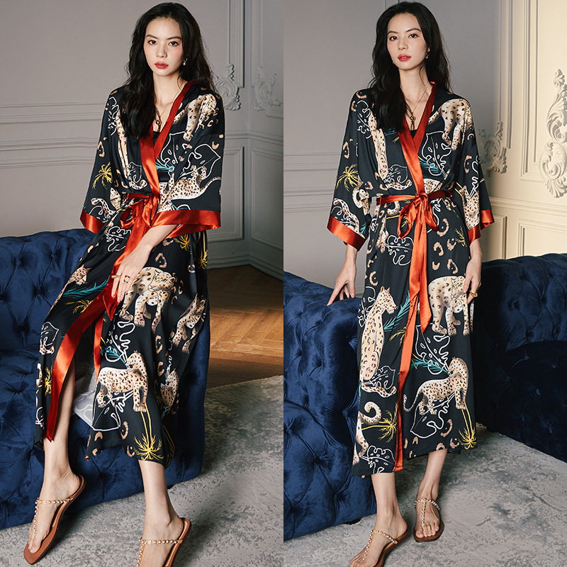 Picture of Yaoting Satin Printed Pajamas for Women Summer Large Size Accessible Luxury Three-Quarter Sleeves Cool Long Nightgown Home Wear Women Wp2669