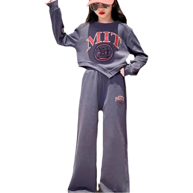 Girls' Spring and Autumn New Irregular Sweater Wide-leg Pants Two-piece 2023 Long-sleeved Top Pants Set for Middle and Large Children