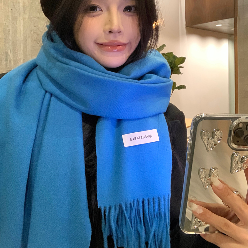 Picture of Blue Imitation Cashmere Scarf for Women 2025 New Winter K-Style Thickeneded Light Blue Scarf Versatile Dual-Use Shawl