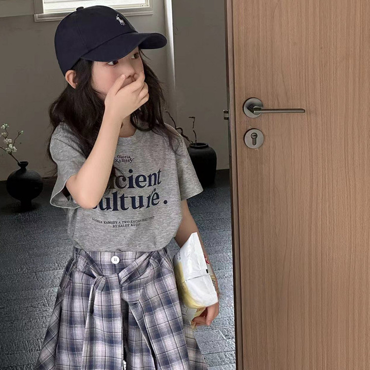 Girls Short-Sleeved T-Shirt Summer 2025 New Style Kidsren's Letter Printed Tops Girls Fashionable Bottoming Shirts Trendy
