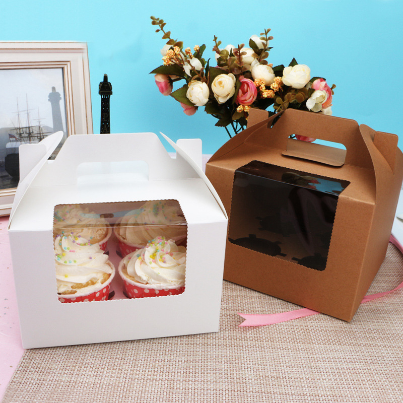 Transparent Plastic 4-Pack 4-grain CUPCAKE Maffen Box Maffen Box Window Portable West Point Snowflake Crisp