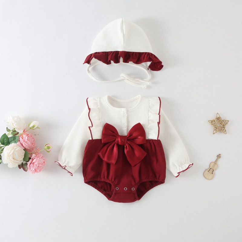 Picture of Baby Autumn Clothes Wrap Fart Clothes Newborn Baby Girl One-piece Clothes Princess Full Moon Hundred Days Ha Clothes Spring and Autumn Climbing Clothes