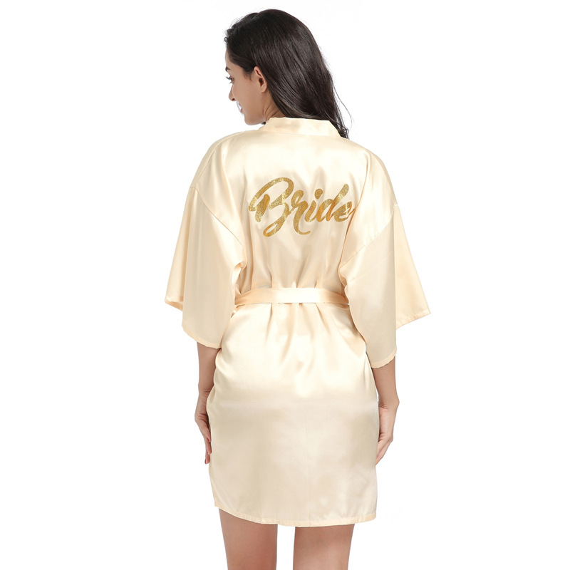 Picture of Women's Wedding Makeup Gown Hot Stamping Gold Bride Nightgown Women's Summer Thin Cardigan High-grade Bride Morning Gown
