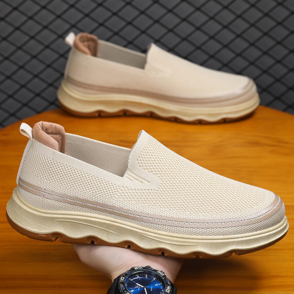 Cross-border Flying Weaving plus size Men's Shoes New Slip-on Lazy Shoes Breathable Lightweight Thick-soled Thin Mesh Shoes Mesh Tide Shoes