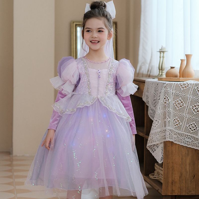 Girls' dress 2025 Frozen Long Hair Autumn and Winter Princess Dress Children's Western Style Long Sleeve Christmas Performance