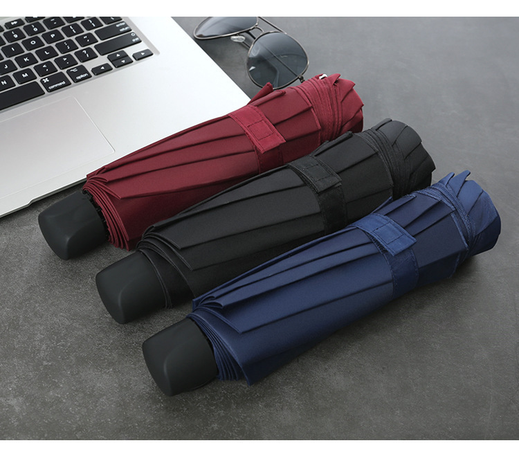 Picture of Eight-bone reinforced solid color business umbrella advertising umbrella three-fold umbrella folding umbrella logo Paradise Umbrella