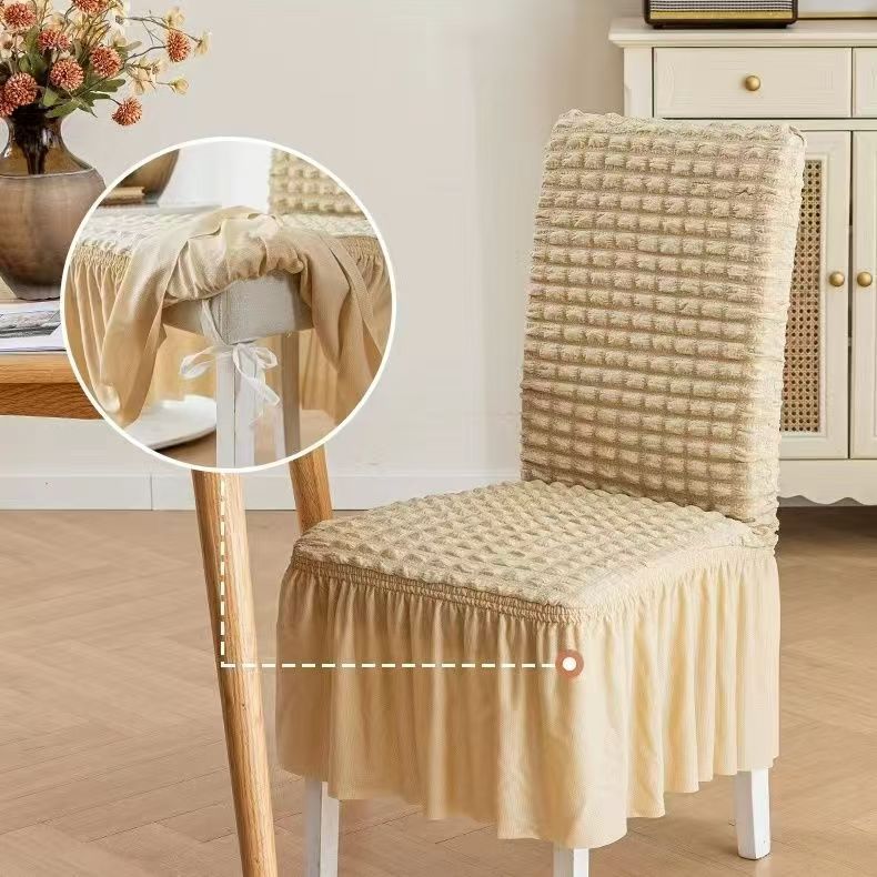 New thickened three-dimensional seersucker chair cover household universal all-inclusive stretch one-piece skirt dining chair cover wholesale