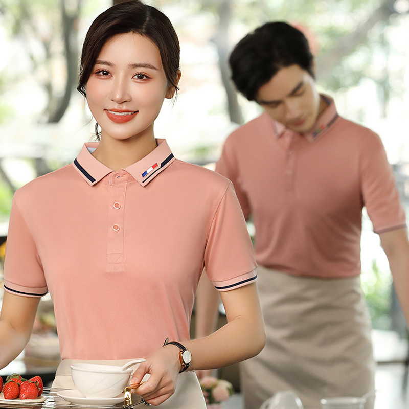 Picture of Catering Waiter Work Clothes Short-Sleeved T-Shirt Ice Silk Cotton Work Clothes Female Supermarket Burger Fast Food Restaurant Work Clothes Embroider