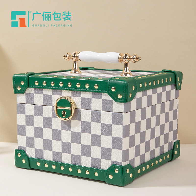 Cross-border Hot High-end Retro Chessboard Jewelry Jewelry Box Ring Bracelet Storage Box Gold and Silver Jewelry Dust-proof Box