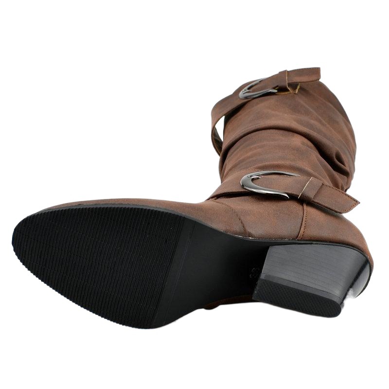Foreign Trade Women's Shoes PU High Boots Thick Heel High Heel Belt Buckle Martin Boots Women's Shoes Women's Boots wish Fashion Knight Boots
