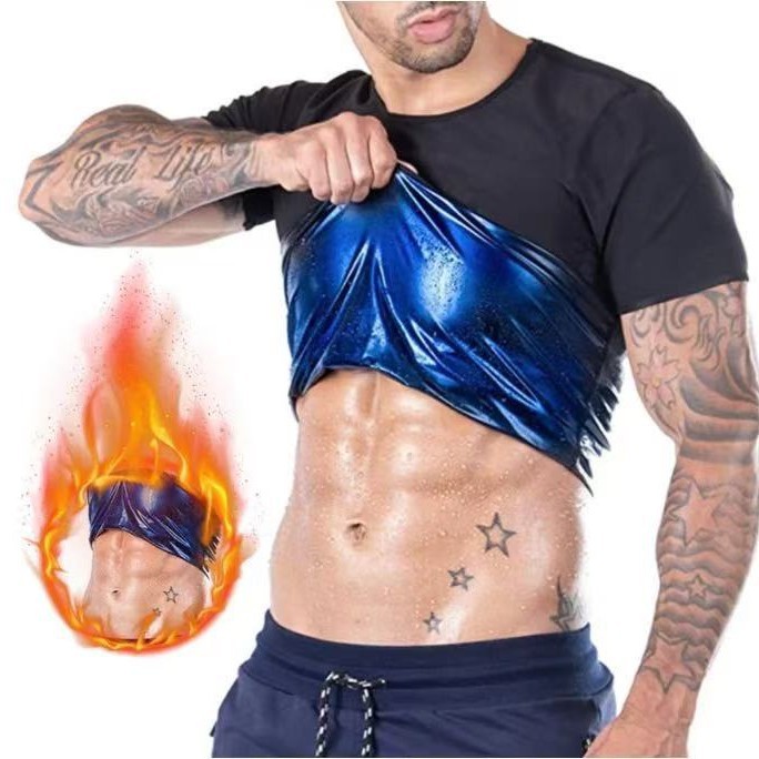 Picture of Cross-border shaping belly shaping clothes Men's Fitness sweat-breaking short sleeve sports running sweat-breaking clothes beer belly round neck short sleeve wholesale