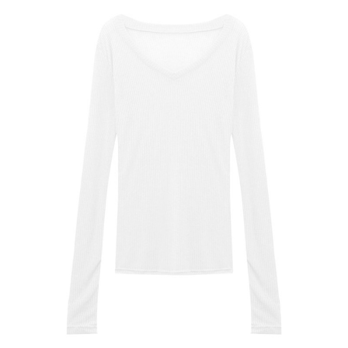 Picture of Thin Micro-transparent V-neck Sunscreen Long-sleeved T-shirt Women's Summer Korean-style Chic Casual Slim-fit Slimming Niche Blouse Top