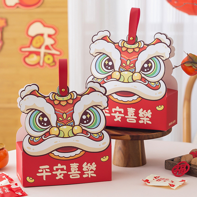 2025 Year of the Snake Snowflake Crisp Candy Packaging Box New Style Guofeng Biscuit Lion Dance Year Nut Gift Box Empty Box